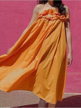 Women’s Strapless Ruffle Sundress in Orange